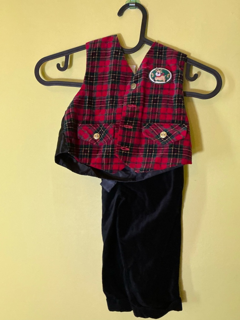 Vintage Red Plaid Vest and Black Pants Holiday Set - Picture 1 of 7